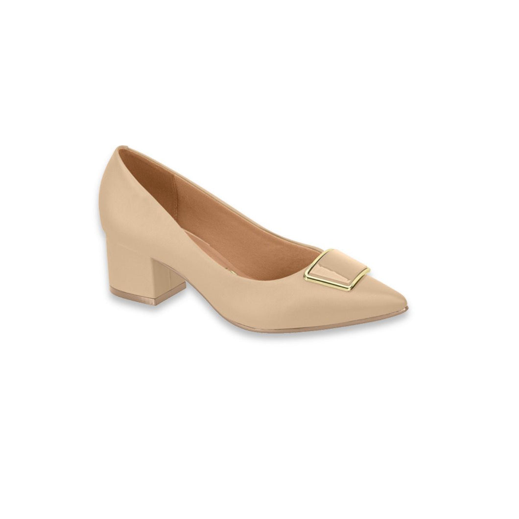 BEIGE APPLIQUE THICK HEEL STILETTO