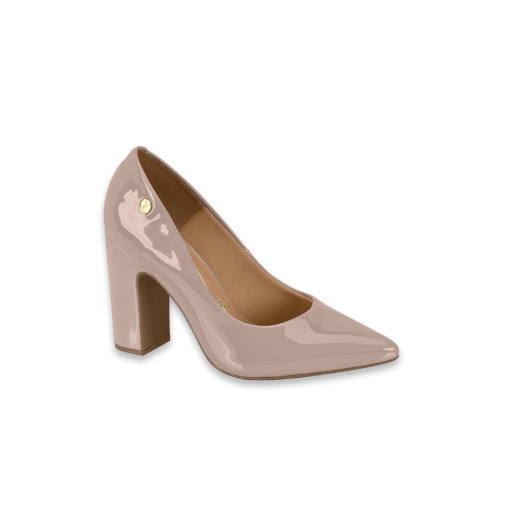 STILETTO THICK HEEL TAUPE PATENT LEATHER