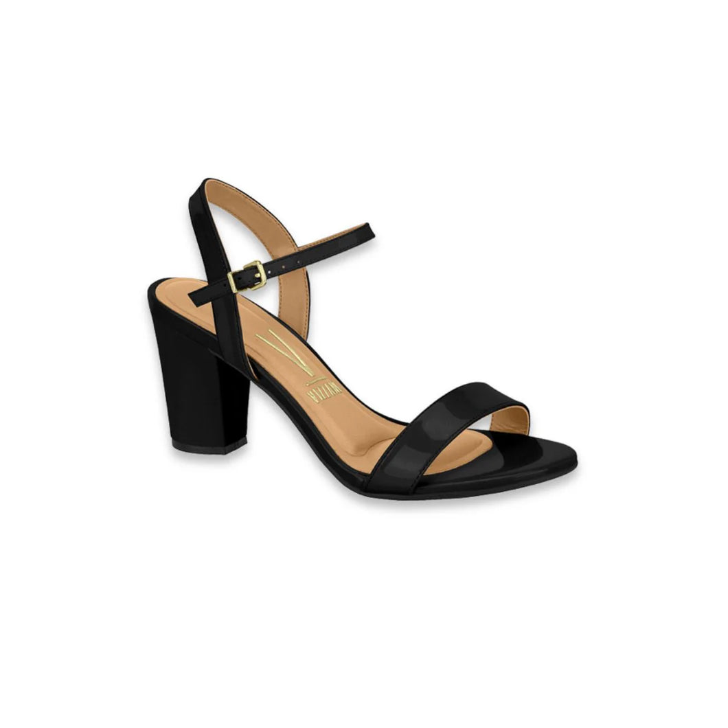 PATENT LEATHER SANDAL WITH BLACK PATENT HEEL